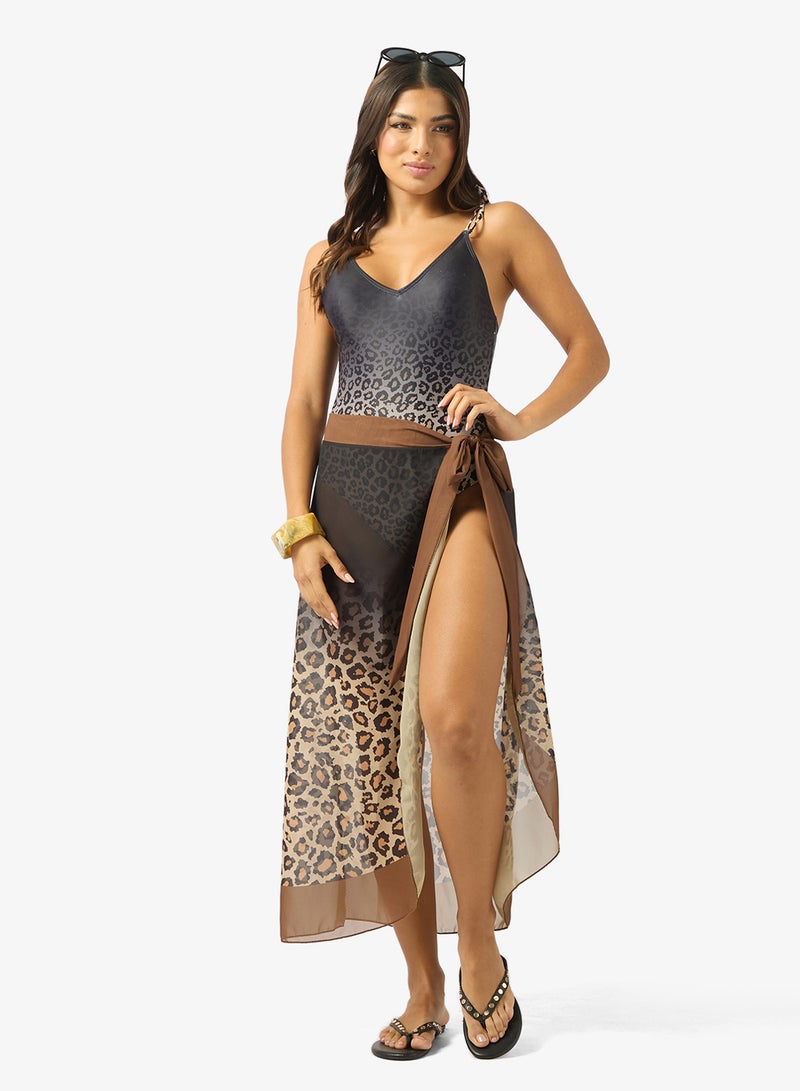 ELLA Leopard Print Swimsuit With Sarong - Image 5